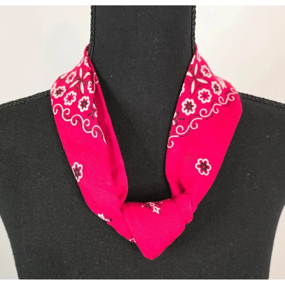 Vintage Red Floral Bandana 100% Cotton Made in USA Fast Color Scarf